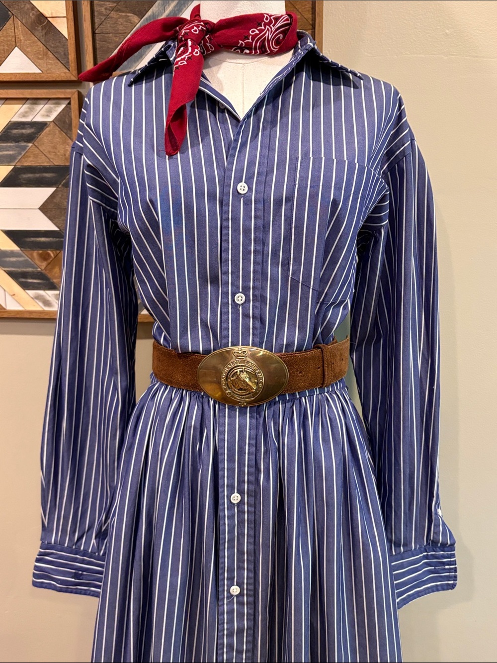 Vintage Ralph Lauren Blue Label Striped Button-Down Cotton Maxi Shirt Dress 8 - Picture 2 of 15